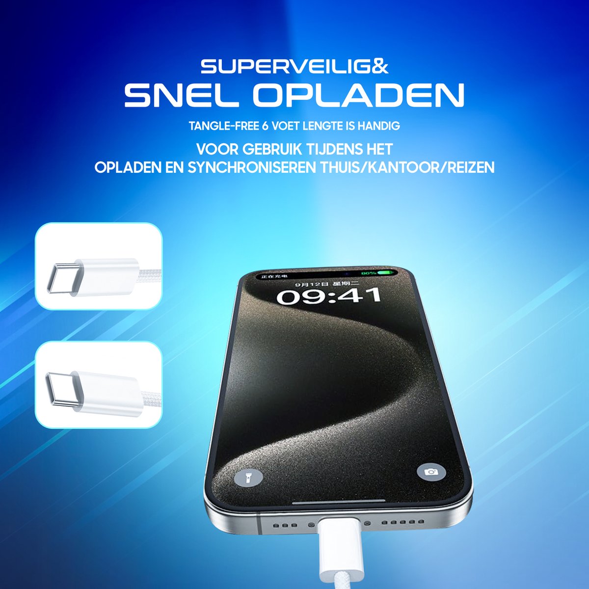 SubCombines | Snellader Geschikt voor Apple iPhone 14/15/16 , USB-C / USB-C  - 20W Oplader